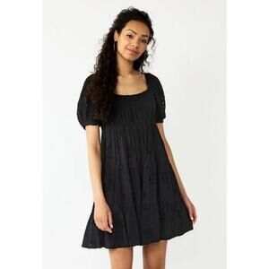 Black Eyelet Babydoll Dress M Boho Coquette Cottagecore Festival Retro Style